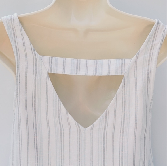 BP Womens LG Top Linen Blend Gray-Striped Crop Vacation Beachy BOHO Minimalist - Picture 6 of 9